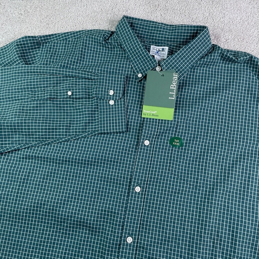 NEW LL Bean Shirt Mens XXXL Tall Green Check Kennebunk Sport Traditional Fit
